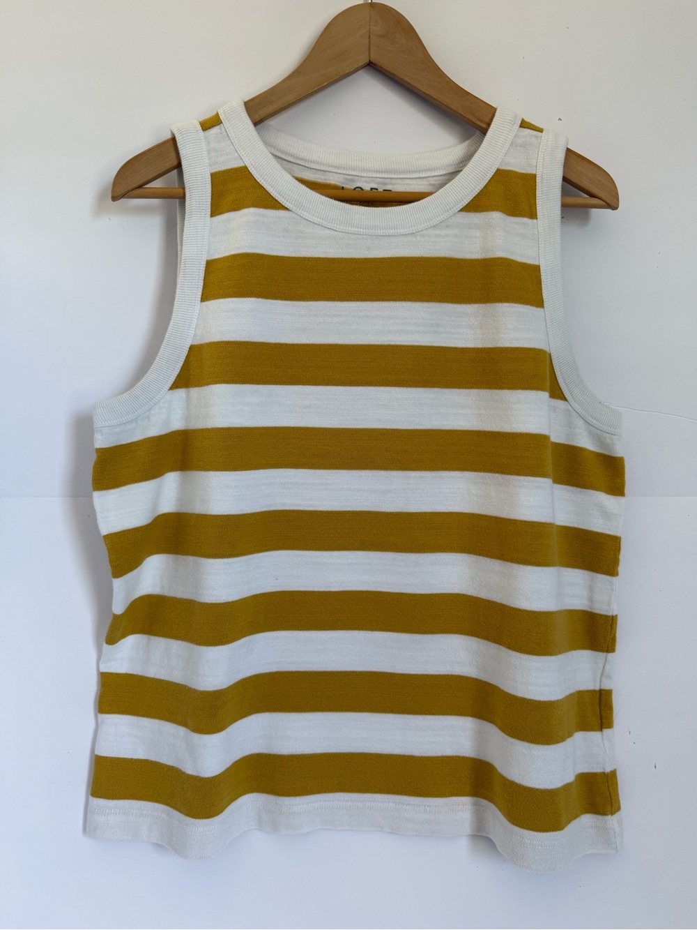 XL LOFT Striped Yellow and White Sleeveless Knit Top - Picture 2 of 5